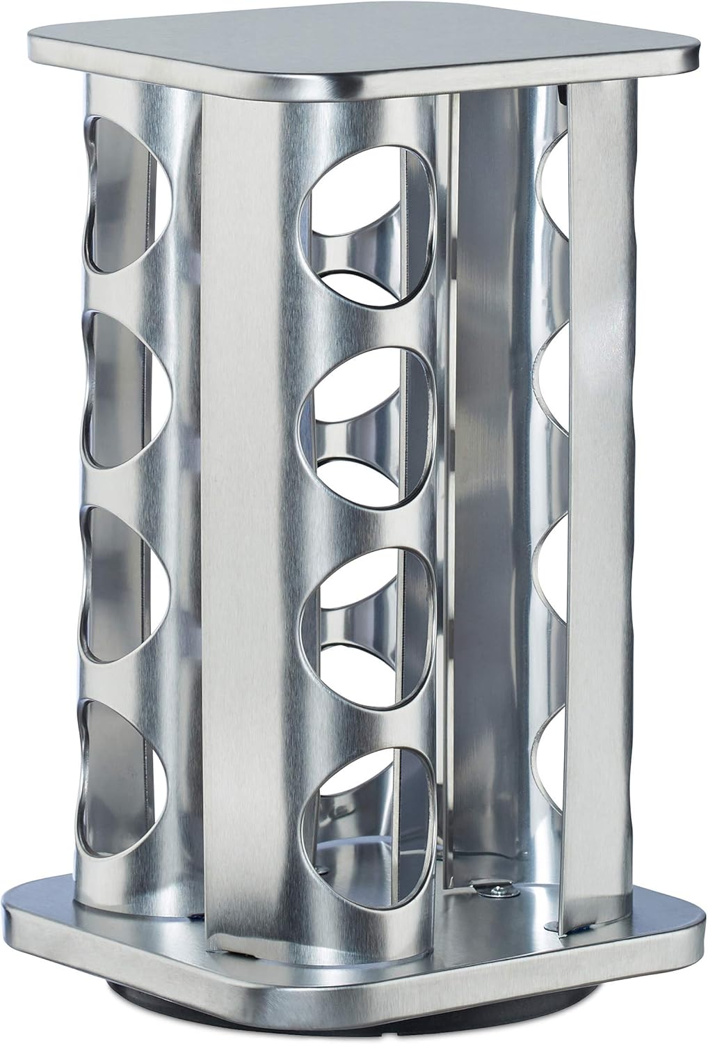 Carrousel à Épices 16 Pots en Verre - Support Rotatif Inox Argenté