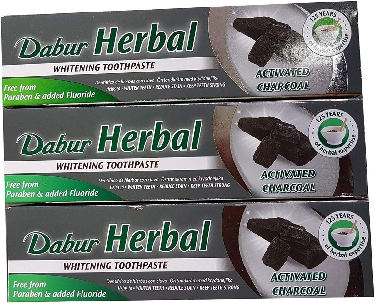 Dentifrice Herbal Charbon Actif Dabur - Lot de 3x100ml - Blanchissant Ayurvédique
