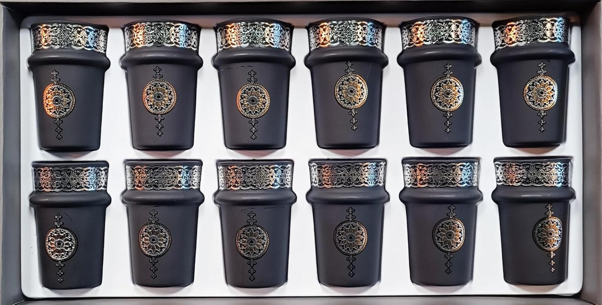 Set de 12 Verres à Thé Marocains Noir et Cuivre - Style Oriental Traditionnel