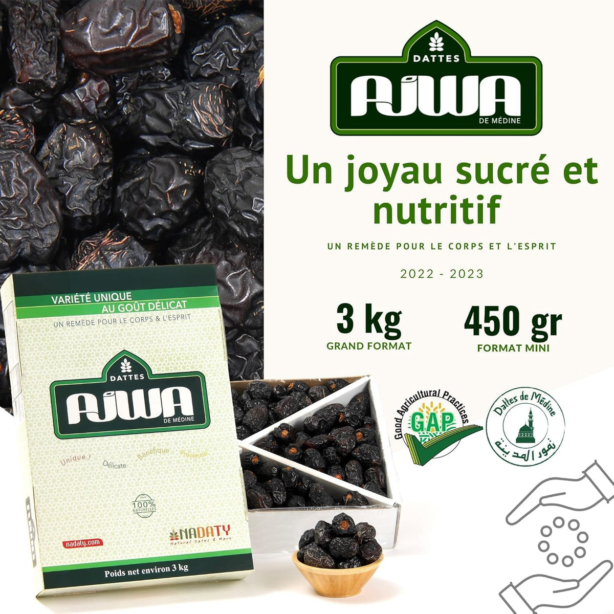 Dattes Ajwa de Médine Premium 3 kg - NADATY - Un Remède pour le Corps et l'Esprit
