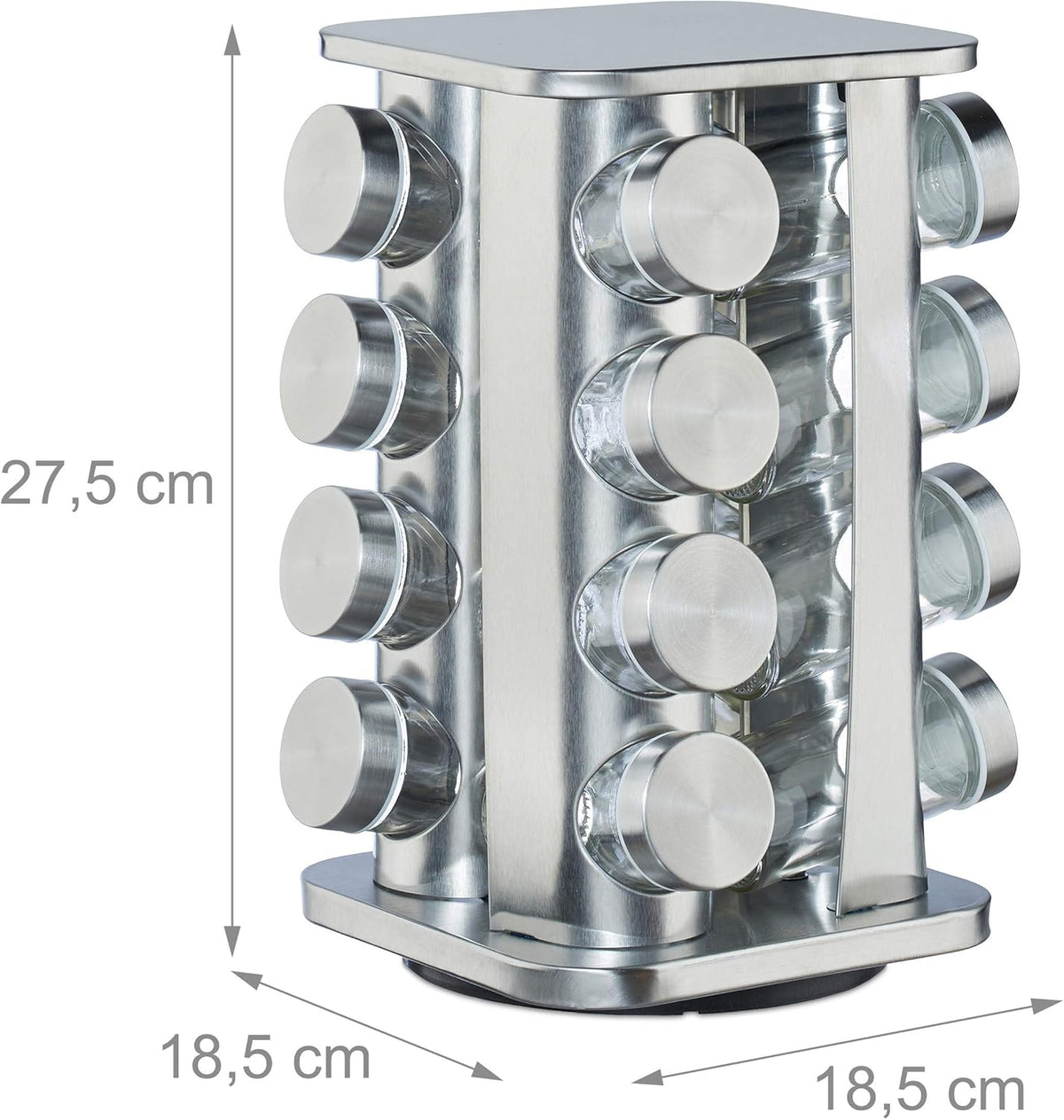 Carrousel à Épices 16 Pots en Verre - Support Rotatif Inox Argenté