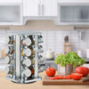 Carrousel à Épices 16 Pots en Verre - Support Rotatif Inox Argenté