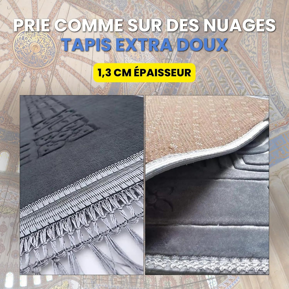Set Tapis Prière Noir avec Tasbih - Épais Antidérapant Imperméable