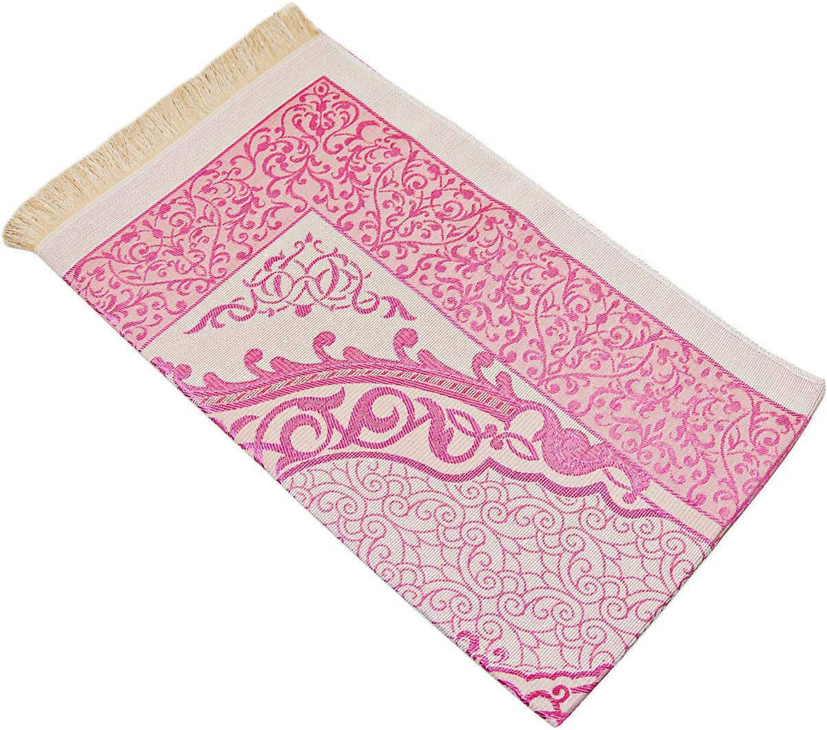 Tapis de Prière Musulman Rose avec Chapelet et Boîte Cadeau Élégante - Sajjadah Taffetas Doux 116x69cm