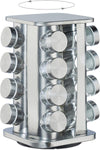 Carrousel à Épices 16 Pots en Verre - Support Rotatif Inox Argenté