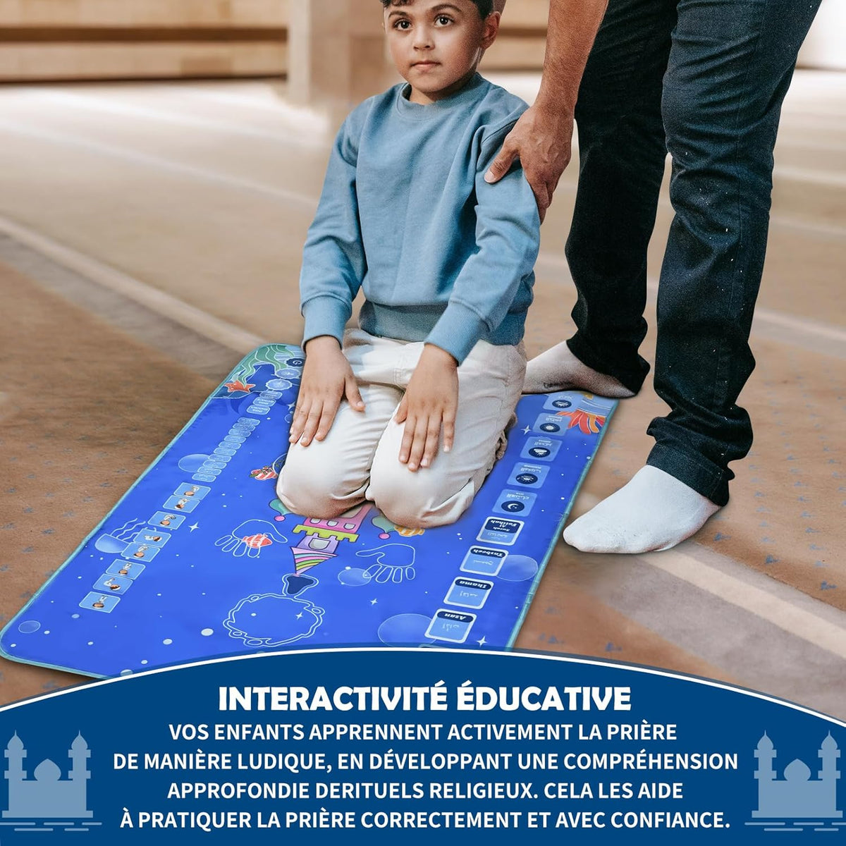 Tapis Prière Électronique Enfants 70x110cm - Interactif Tactile Coran