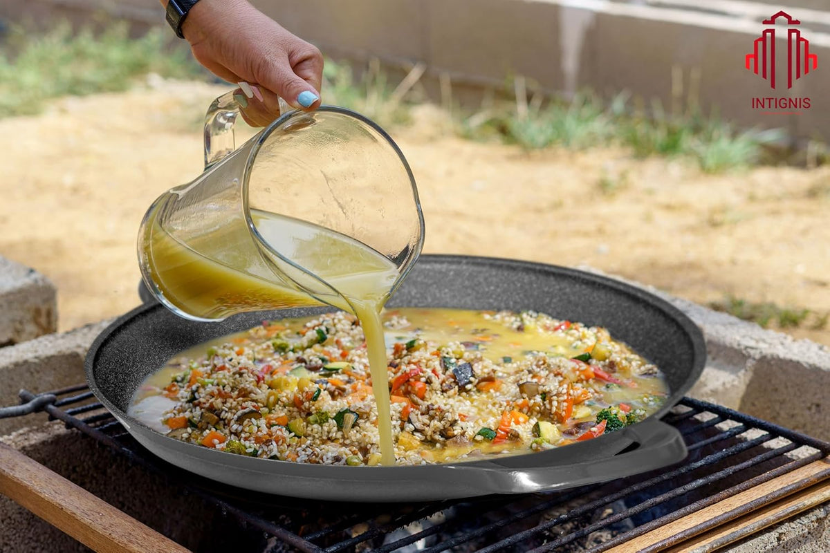 Poêle à Paella INTIGNIS 40cm Professionnelle - Aluminium Revêtement Marbre Induction