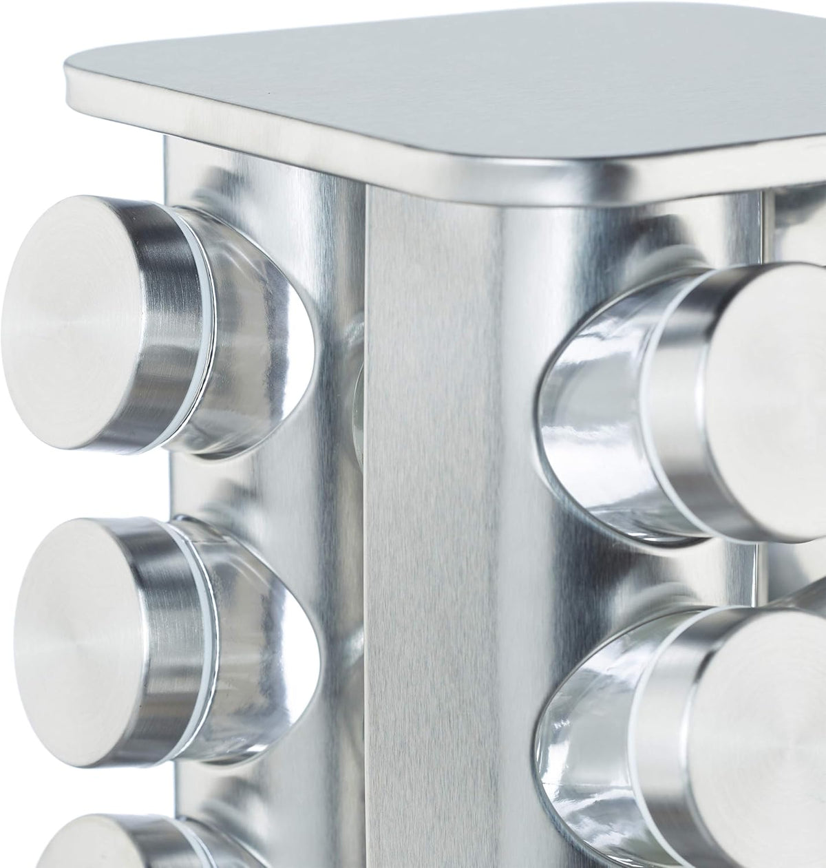 Carrousel à Épices 16 Pots en Verre - Support Rotatif Inox Argenté
