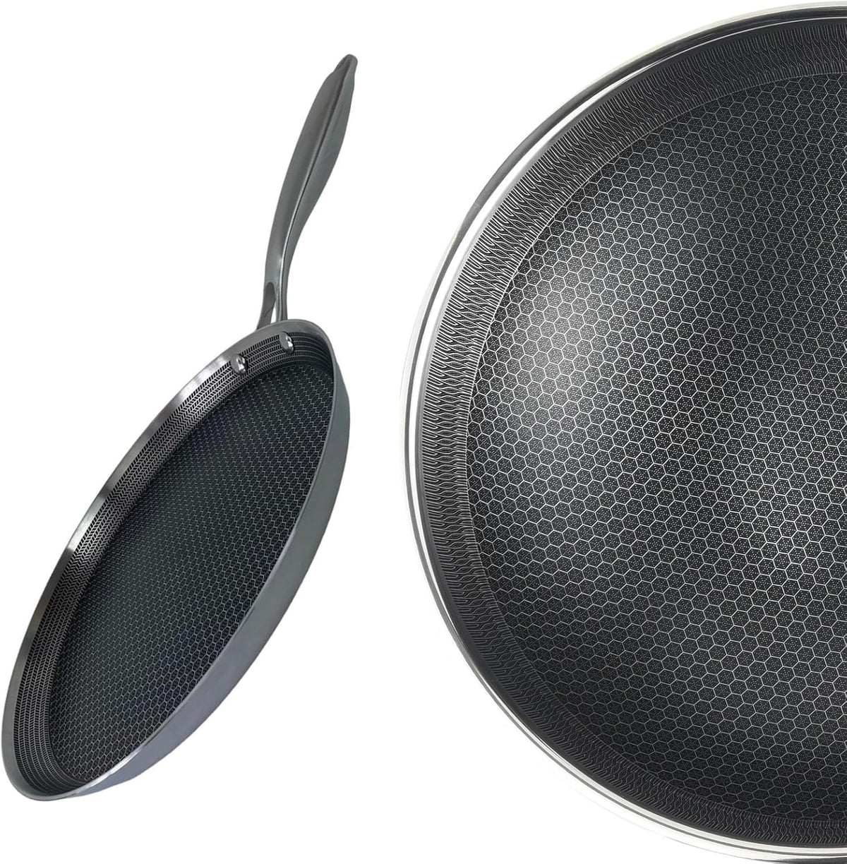 Poêle à Crêpes Inox 24 cm - Induction - Structure Nid d'Abeille Antiadhésive