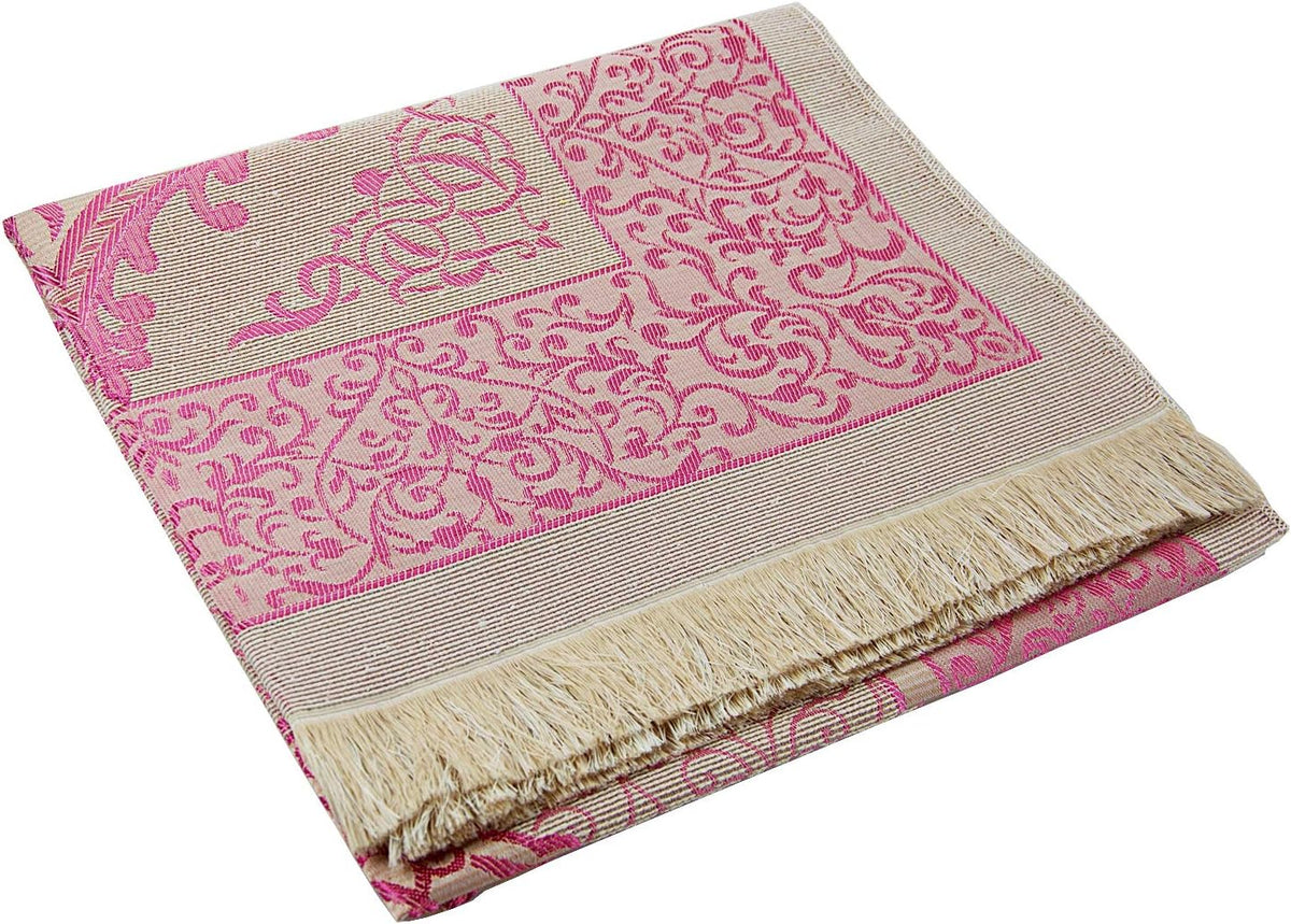Tapis de Prière Musulman Rose avec Chapelet et Boîte Cadeau Élégante - Sajjadah Taffetas Doux 116x69cm