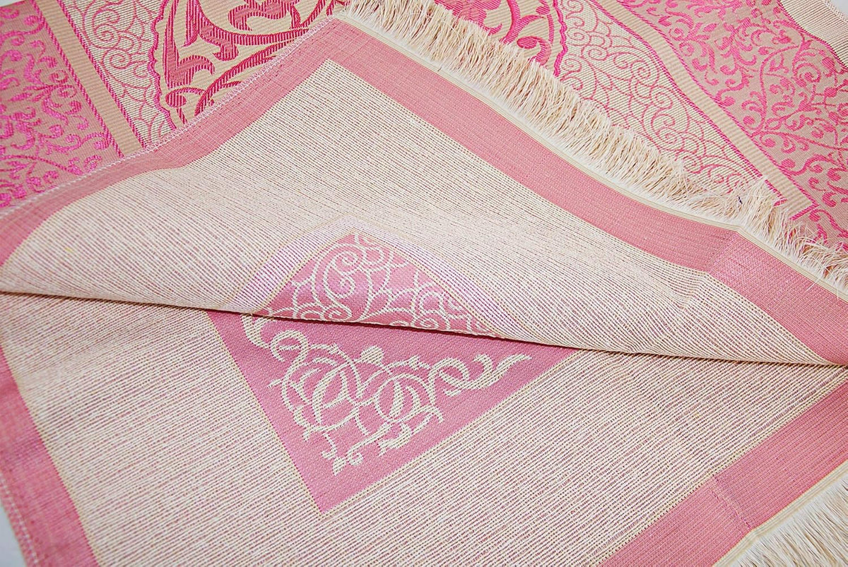 Tapis de Prière Musulman Rose avec Chapelet et Boîte Cadeau Élégante - Sajjadah Taffetas Doux 116x69cm