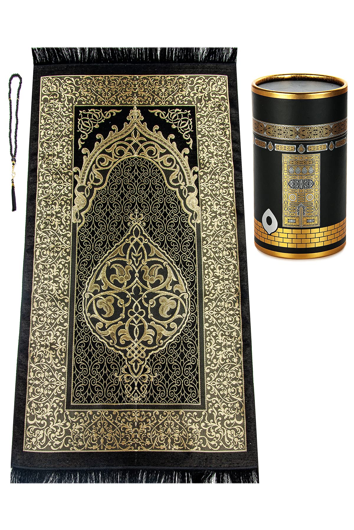 Ihvan Online Muslim Prayer Mat with Stylish Design Gift Box | Janamaz | Sajadah | Taffeta Fabric Prayer Mat, White