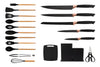 Set Couteaux Cheffinger 19 Pièces Noir Cuivre - Bloc Bois Ustensiles Complet