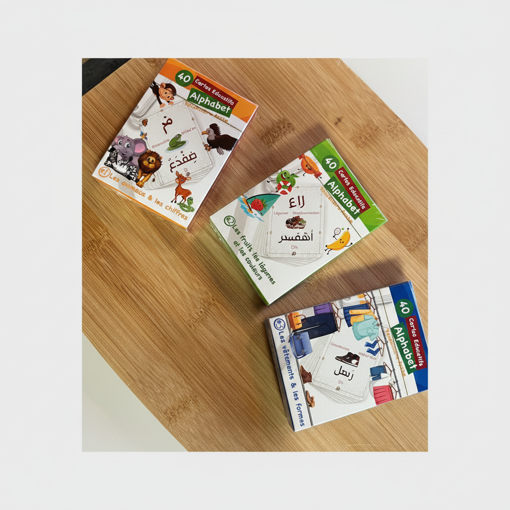 Cartes Éducatives Alphabet Arabe 120 Cartes - Animaux, Légumes, Vêtements - Bilingue Arabe Français