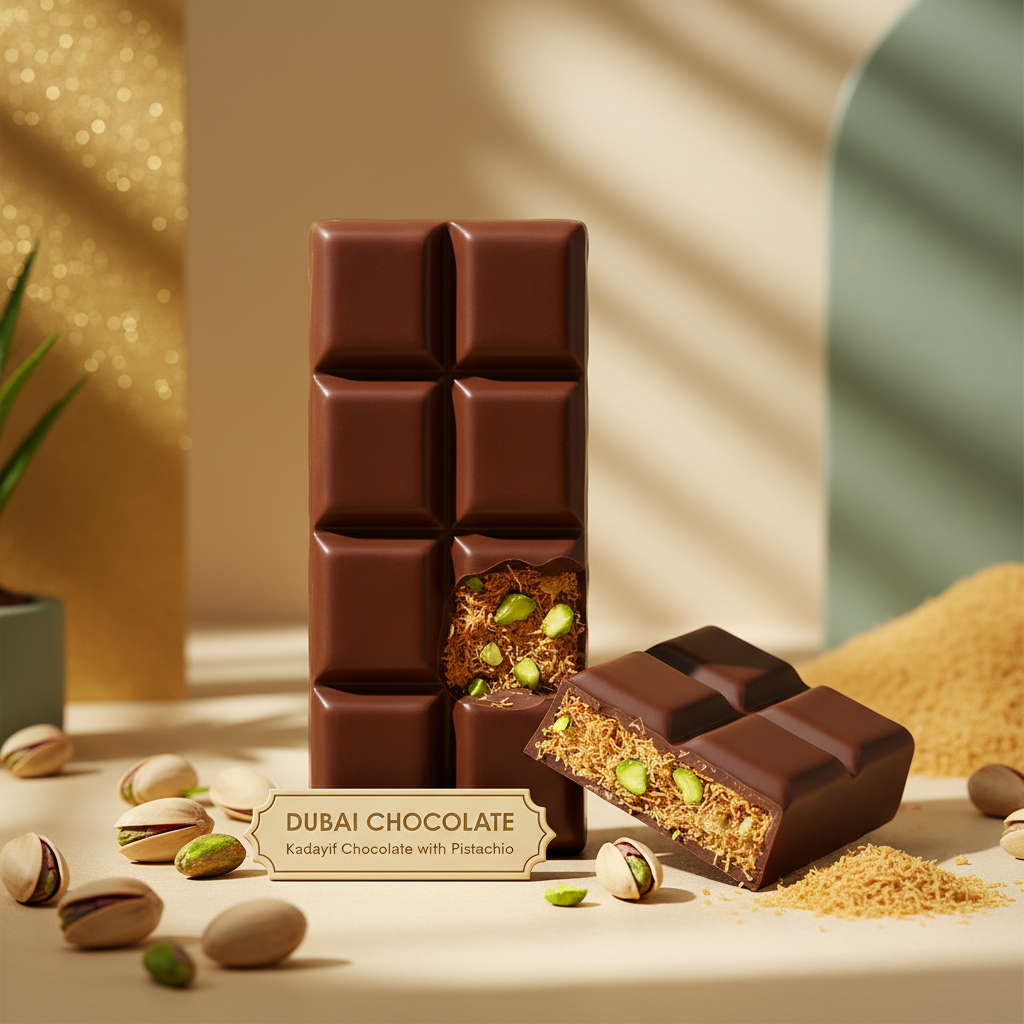 Chocolat de Dubaï Original Kadayif Pistache 75g - Chocolat au Lait Artisanal