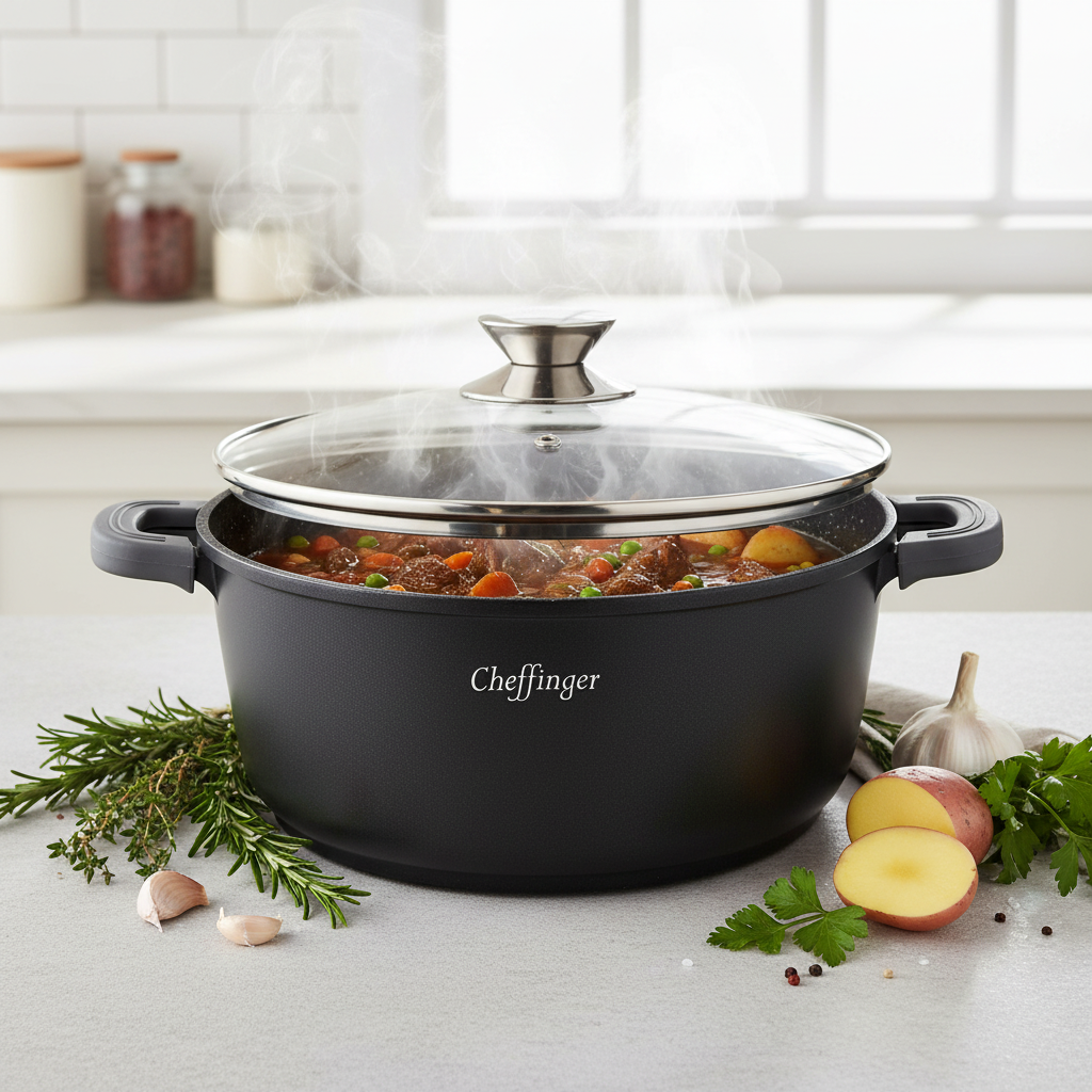 Cocotte Cheffinger 36cm 9,5L Aluminium Marbre - Induction Four 240°C