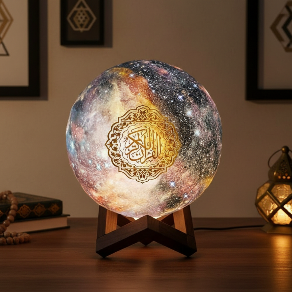 Lampe Lune Coran Haut-Parleur LED 3D - 14 Langues Télécommande USB Rechargeable