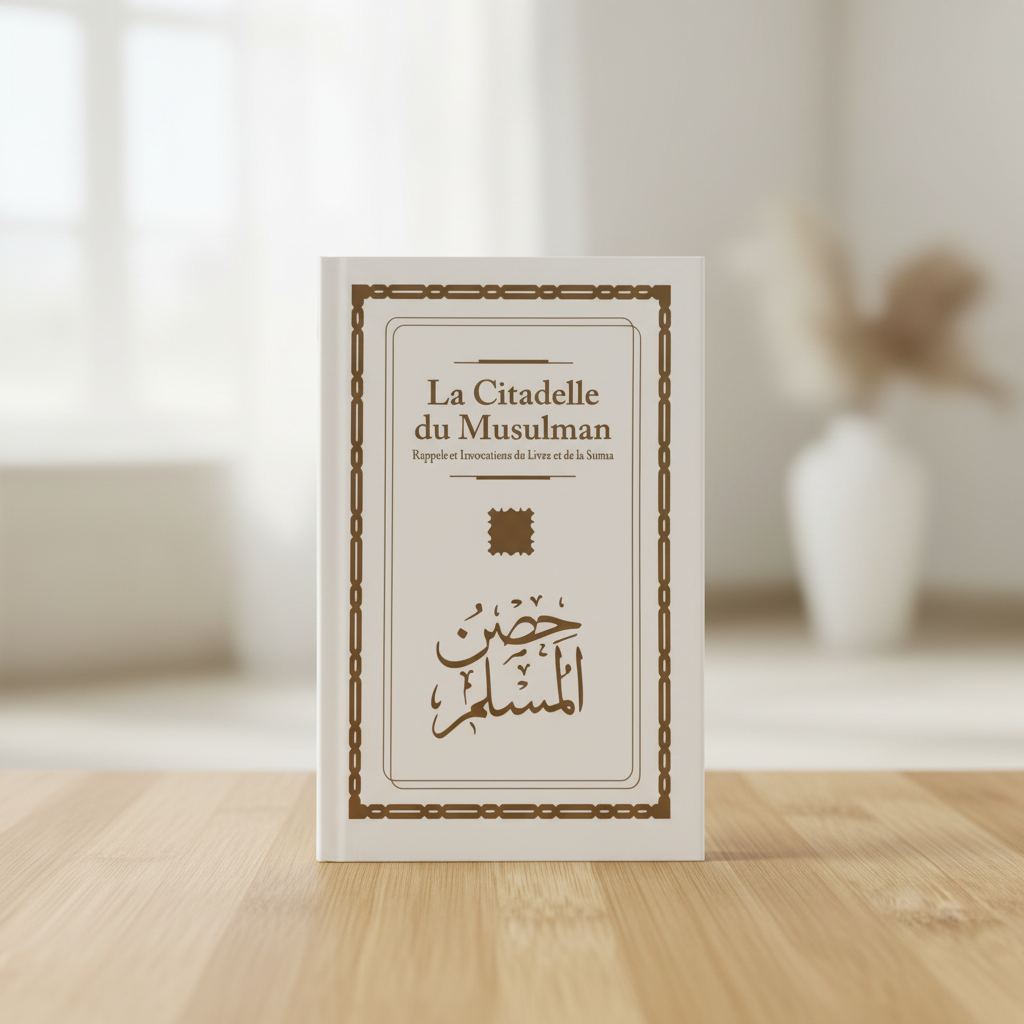 Livre La Citadelle du Musulman blanc avec bordure marron et calligraphie