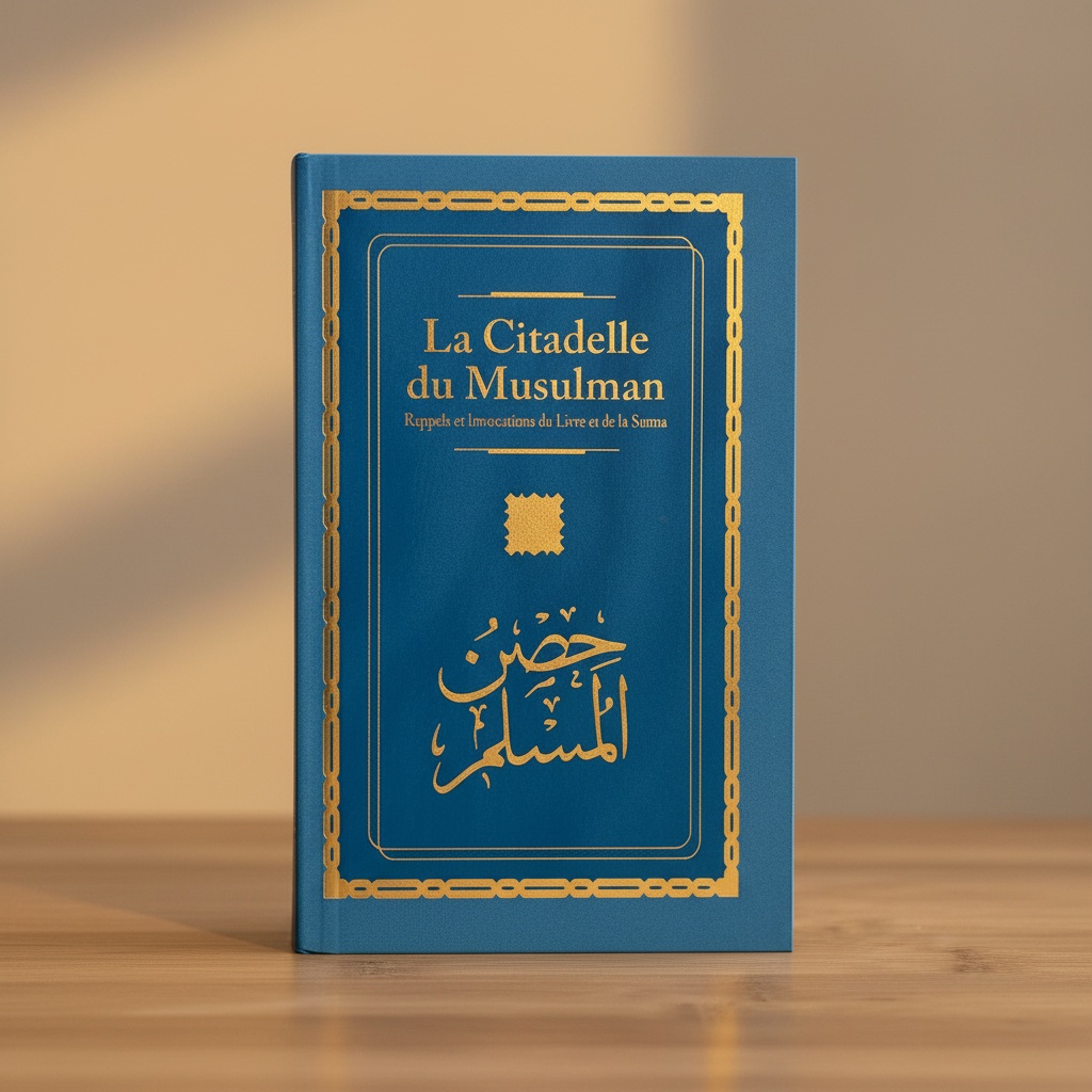 Livre La Citadelle du Musulman bleu et doré avec calligraphie arabe
