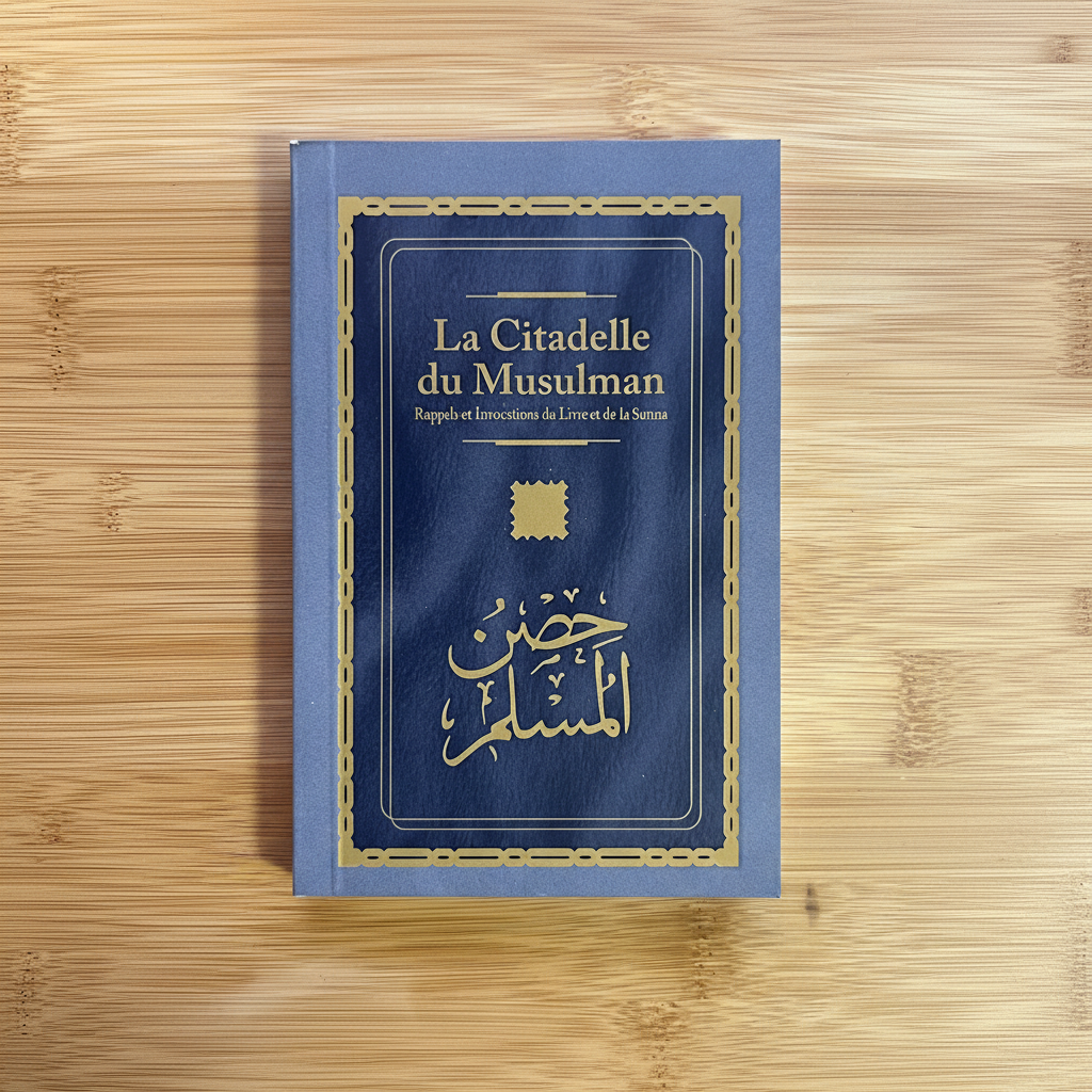 Livre La Citadelle du Musulman bleu marine et doré avec calligraphie
