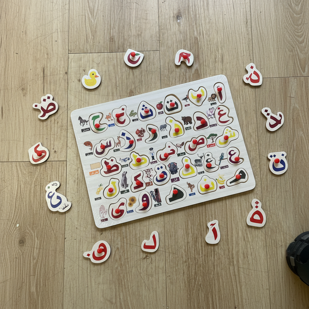 Puzzle Éducatif Alphabet Arabe - 28 Pièces avec Illustrations - Apprentissage Ludique