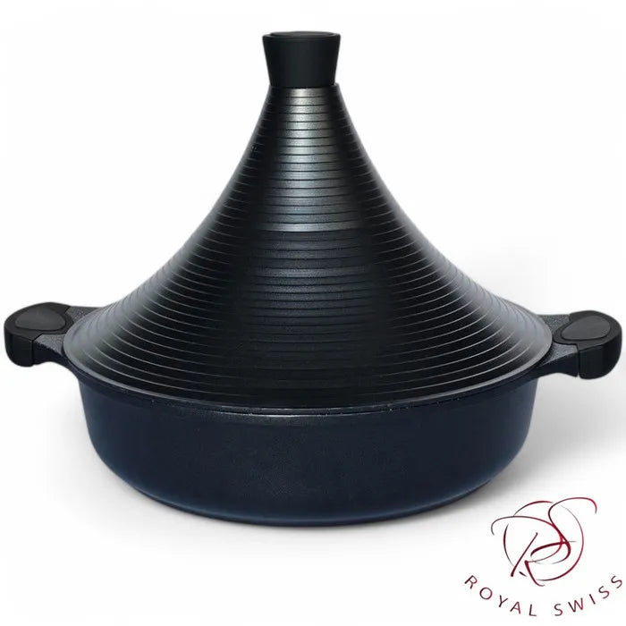 Royal Swiss Tajine Marocaine 32 cm en Aluminium – Compatible Tous Feux Dont Induction – Revêtement Antiadhésif – Couvercle Conique – Couleur Rose Gold