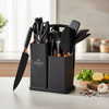 Set Couteaux Cheffinger 19 Pièces Noir Cuivre - Bloc Bois Ustensiles Complet
