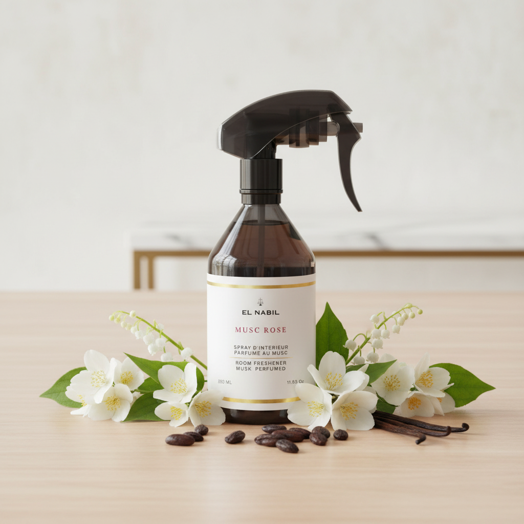 Spray Ambiance Musc Rose El Nabil 350ml - Parfum Intérieur Floral Jasmin Vanille