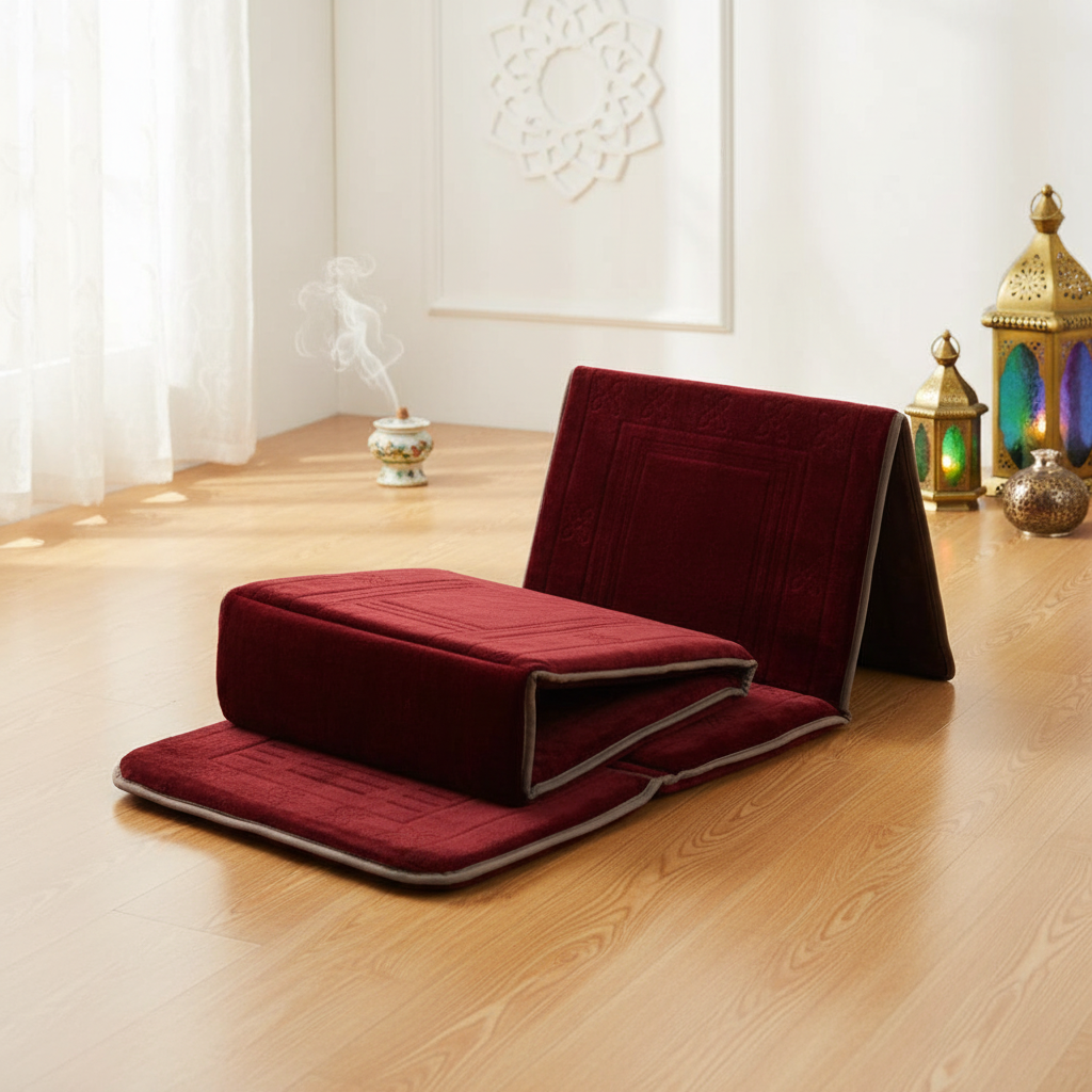 Tapis Prière Luxe Rembourré 55x100cm avec Dossier Inclinable - Certifié Médical