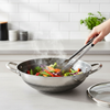 Wok en Acier Inoxydable 36 cm Antiadhésif avec Couvercle en Verre - Compatible Induction et Four