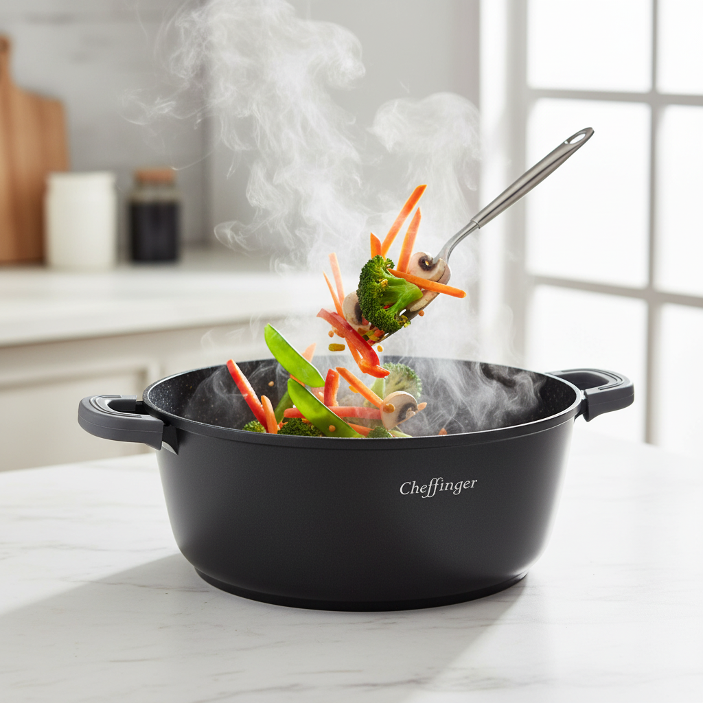 Casserole Cheffinger Aluminium Moulé 28cm - Induction - Revêtement Marbre 3 Couches