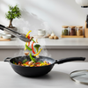 Wok Cheffinger 32cm avec Couvercle Verre - Revêtement Marbre Induction