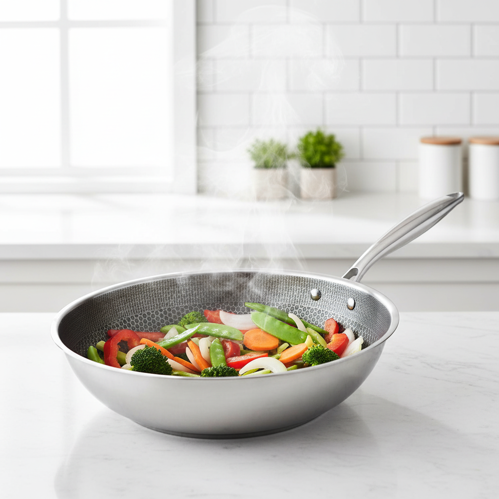 Wok Zerodeko Acier Inoxydable 34cm - Structure Nid d'Abeille Antiadhésif Induction